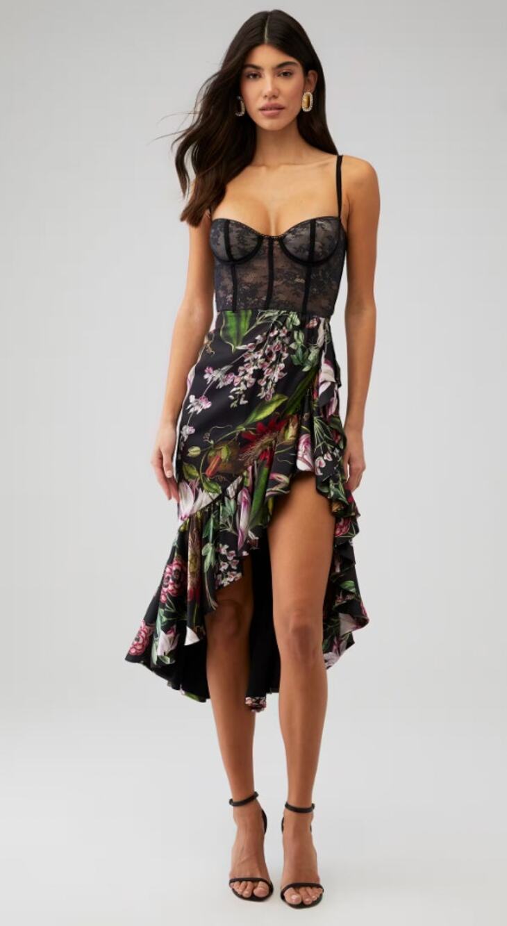 Katie May Floral Satin Ruffle Lace Take A Sip Dress